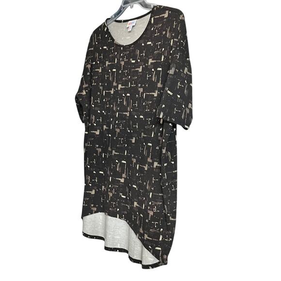 LULAROE SHORT SLV PULL-OVER CREW NECK BLOUSE, WOMENS, M-BROWN WITH GOLD ABSTRACT - Picture 3 of 11